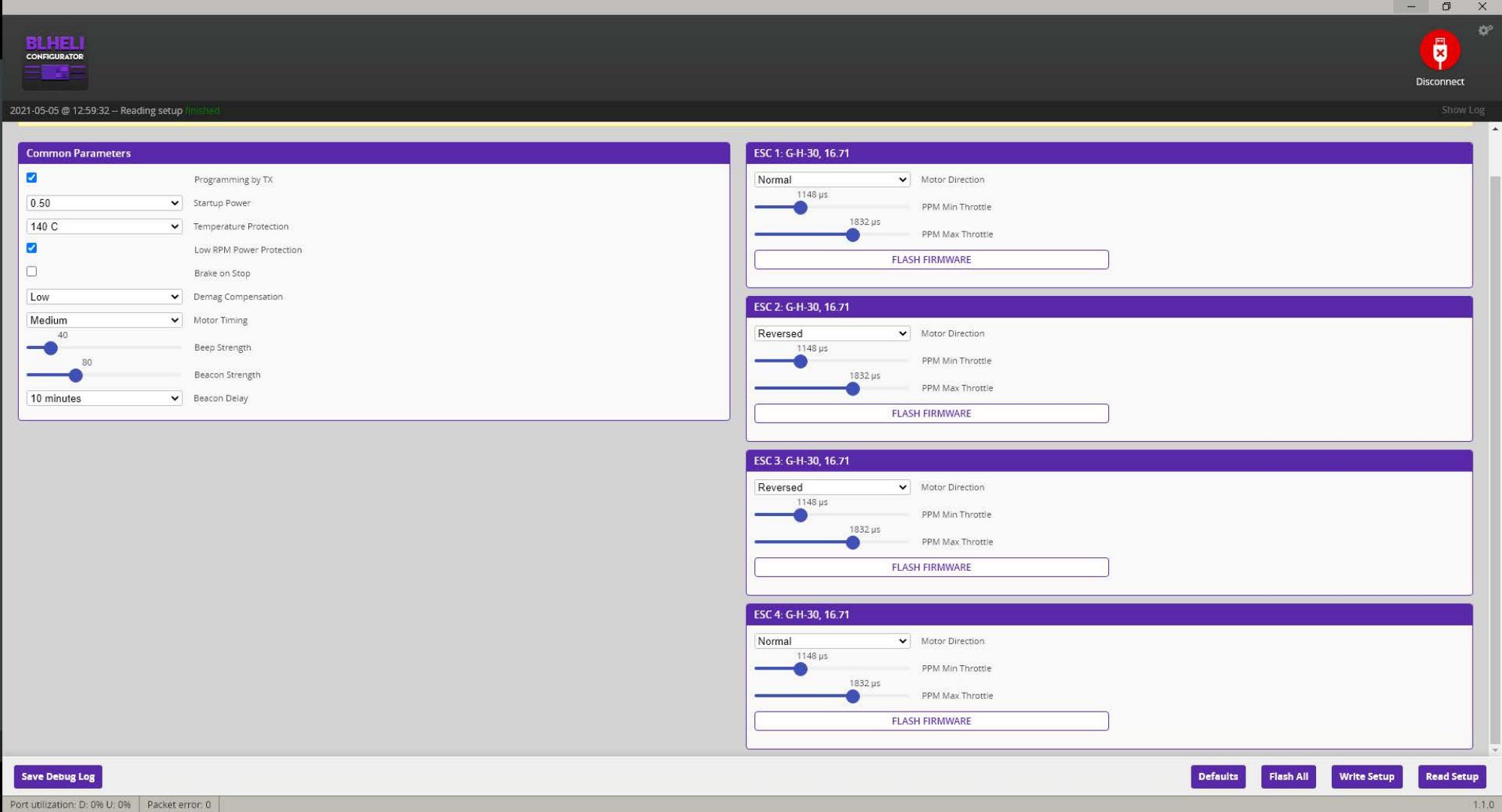 BLHeli settings page