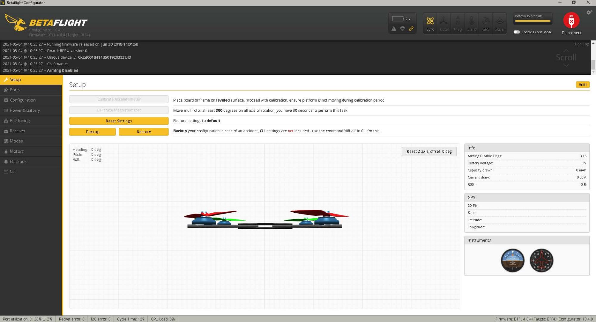 Betaflight settings page