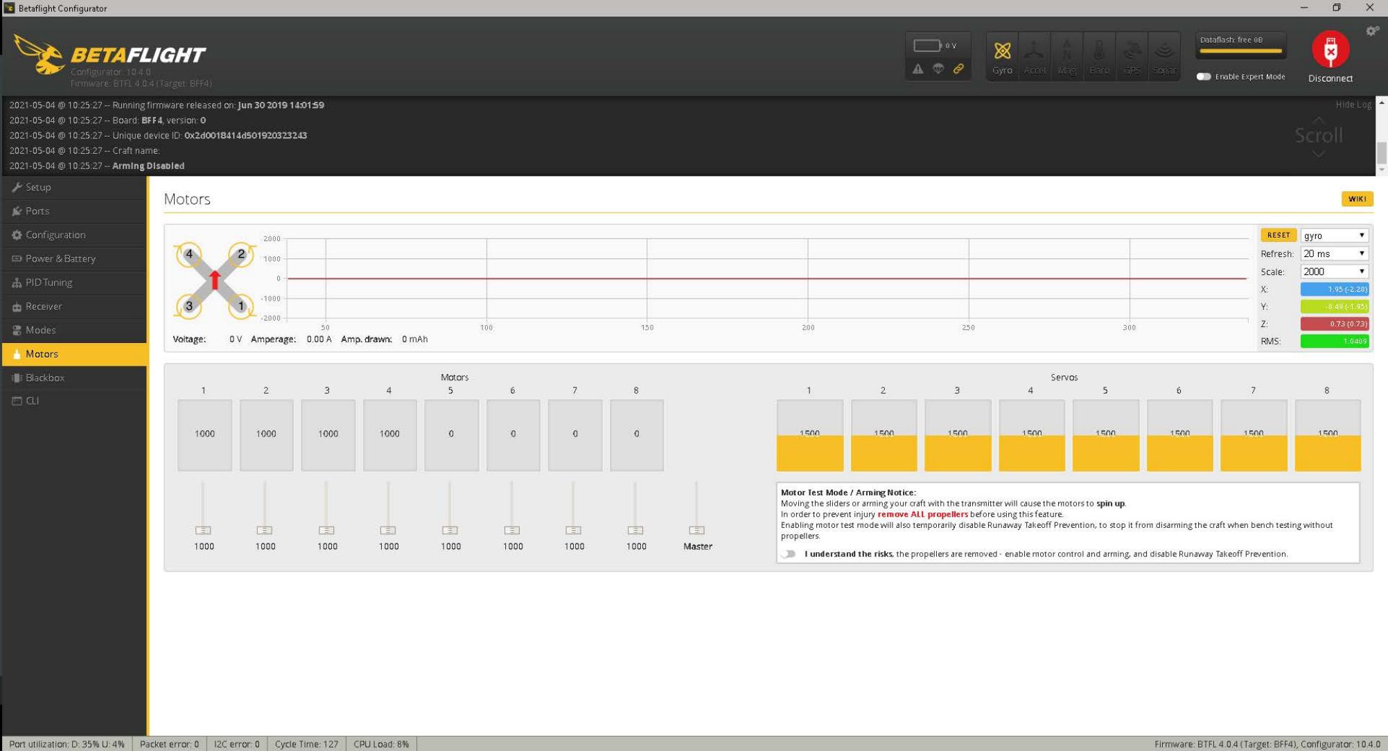 Betaflight settings page
